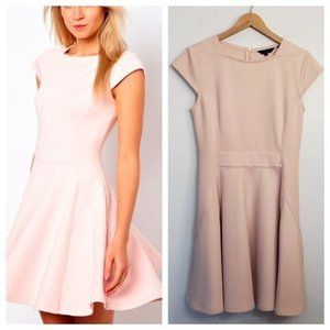 TED BAKER pink scuba fit and flare skater dress size 8